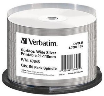 VERBATIM DVD-R(50-Pack)Spindle/Printable/16x/4.7GB/NON-ID /Silver Inkjet
