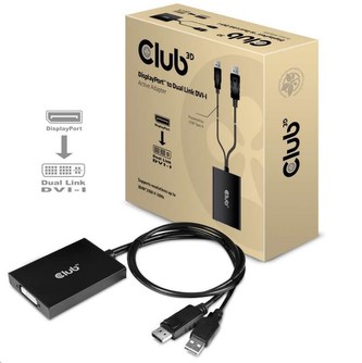 Club3D Adaptér aktivní DisplayPort na Dual Link DVI-D, USB napájení, 60cm