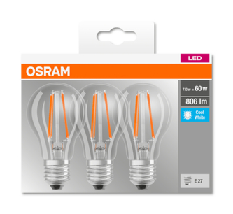 OSRAM LED BASE CL A Filament 7W 840 E27 806lm 4000K (CRI 80) 10000h A++ (Krabička 3ks)