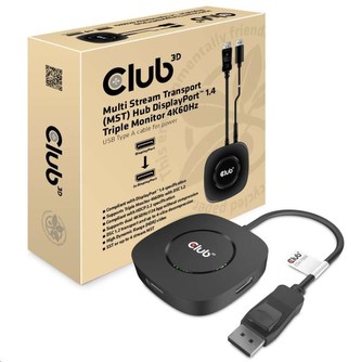 Club3D Video hub MST (Multi Stream Transport) DisplayPort 1.4 na 3xDisplayPort 1.4 4K60Hz