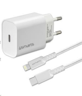 4smarts rychlonabíječka do sítě VoltPlug 20W PD s USB-C -> Lightning MFi kabelem 1,5m, bílá 4smarts rychlonabíječka do sítě VoltPlug 20W PD s USB-C -> Lightning MFi kabelem 1,5m, bílá