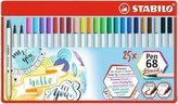 Štětcové fixy "Pen 68 brush", 25 barev, kovová krabička, STABILO