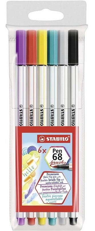 Štětcové fixy "Pen 68 brush", 6 barev, STABILO