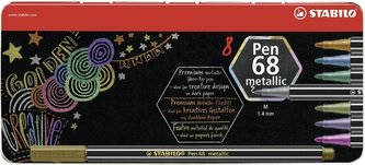 Fixy "Pen 68 metallic", sada 8 metalických barev, 1,4 mm, kovová krabička, STABILO