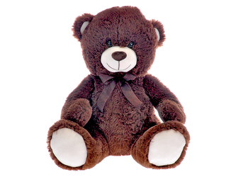 Medvěd plyšový 40cm sedící s mašlí tmavě hnědý 0m+ v sáčku