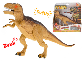 Dinosaurus Tyranosaurus 25cm na baterie se světlem a zvukem v krabičce