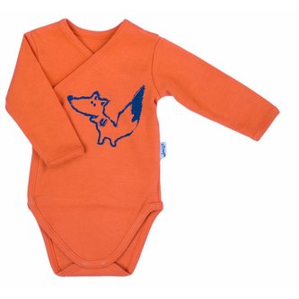 Kojenecké bavlněné body s bočním zapínáním Nicol Fox Club oranžové - velikost 62 (3-6m)