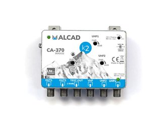 Anténní zesilovač ALCAD CA370, malý domovní, 1 x (VHF I, FM, DAB) G18 až 28dB, 2 x UHF G38dB