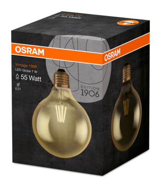 OSRAM Vintage 1906 LED CL GLOBE125 Filament GOLD 7W 825 E27 725lm 2500K (CRI 80) 15000h A+ (Krabička 1ks)