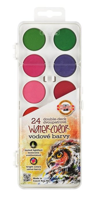 Koh-i-noor vodové barvy/vodovky obdélník bílý 24 barev dvoupatrové