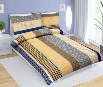 Povlečení bavlněné - pruhy modrožluté - 140x200, 70x90