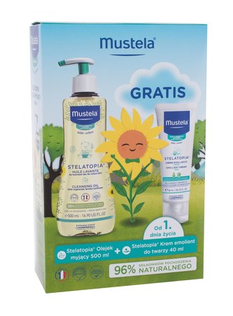 Mustela Bébé Stelatopia čisticí olej Bébé Stelatopia Cleansing Oil 500 ml + pleťový krém Bébé Stelatopia Emollient Cream 40 ml
