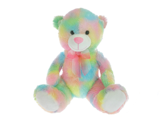 Medvěd plyšový 50cm sedící 0m+ růžovo-žlutý v sáčku