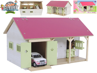Stáj pro koně dřevěná 34x21x19,5cm růžová 1:32 v krabičce