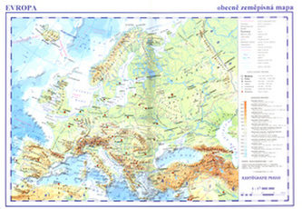 Evropa Obecně zeměpisná a obrysová mapa